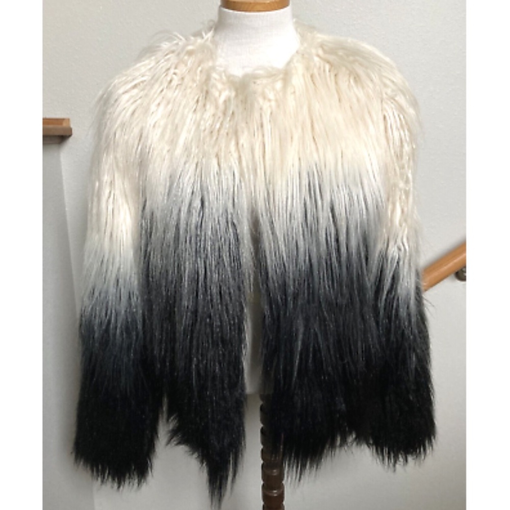Thread & Supply Faux Fur Shag Plush Fluffy Coat Black & White Ombre Womens M
